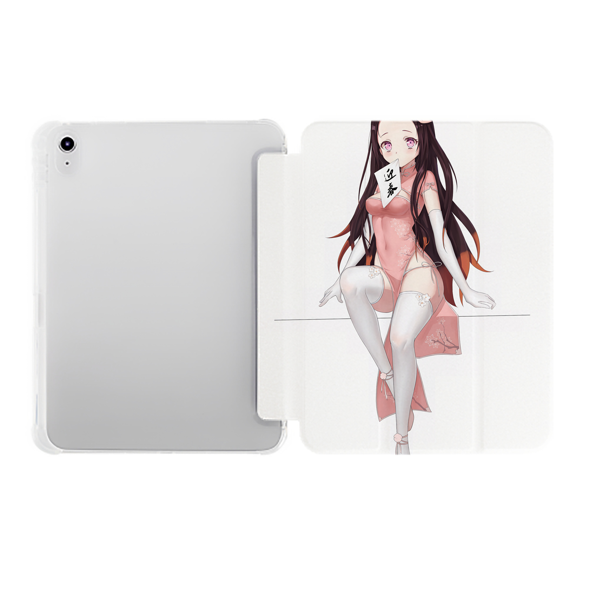 （画像用） 鬼滅の刃（きめつのやいば）竈門 禰󠄀豆子／かまど ねずこ Kamado Nezuko IPad ケース ペン収納付き 三つ折りスタンド PUレザー×シリコン 対応機種9.5/10.5/10.9インチ